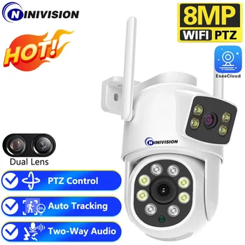 EseeCloud 4K 8MP Dual Lens Dual Screens Mini Wireless PTZ Camera Two Way Audio Color Night Vision Outdoor Waterproof Wifi Camera 1