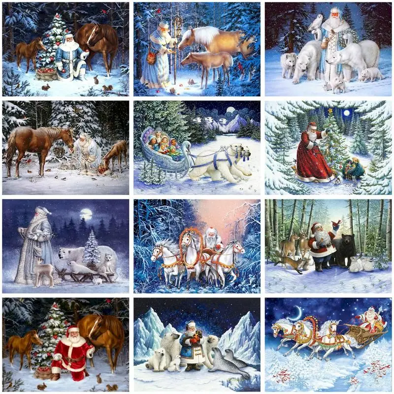

GATYZTORY Paint By Numbers For Adults Paint By Numbers Winter Landscape Coloring By Numbers Christmas Day Diy Gift Wall Art