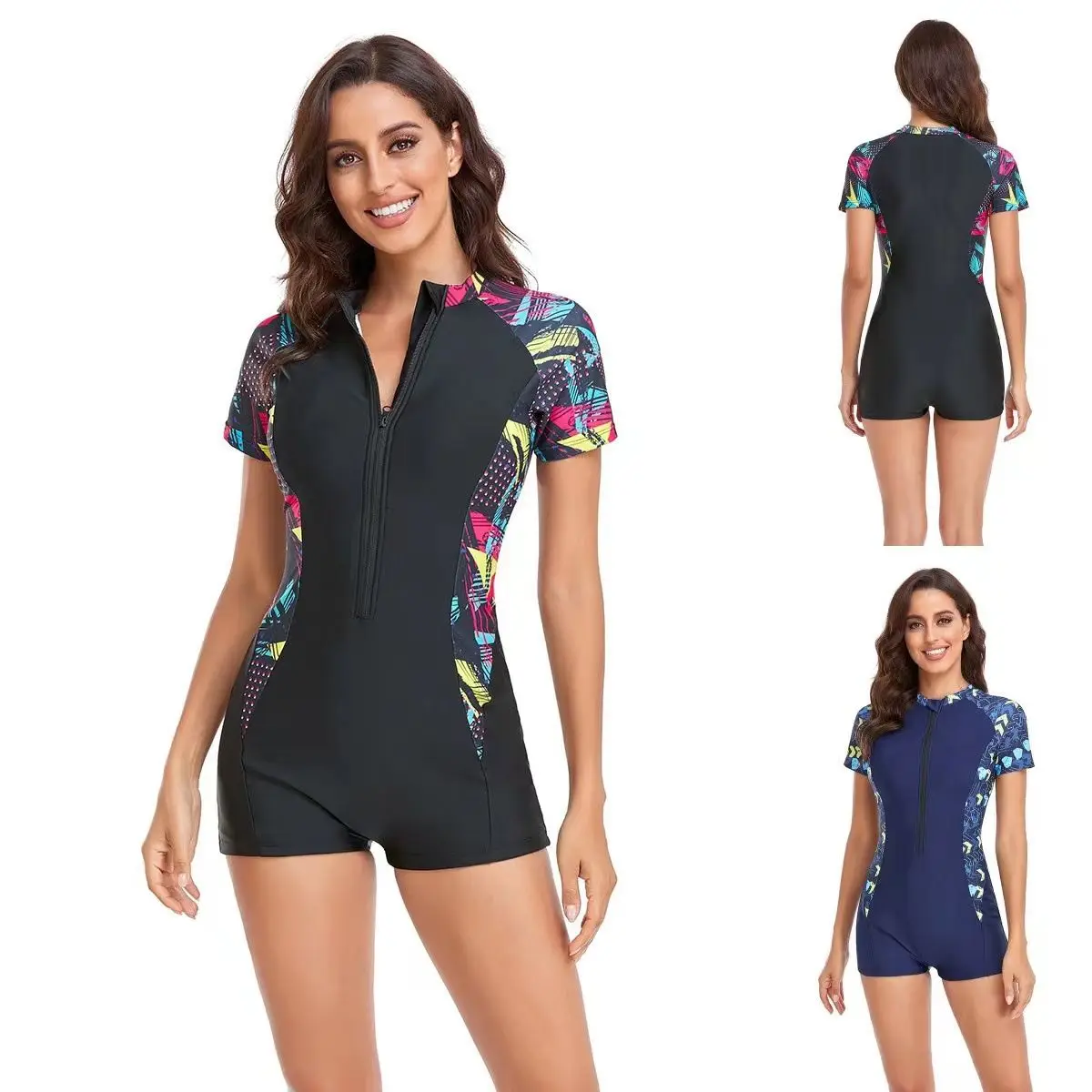 

One Piece Flat Angle Long Sleeved Surfing Suit, Sun Proof Women's SwimSuit, Printed SwimSuit micro bikini swimwear female