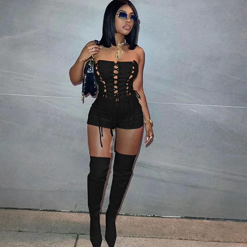 Summer Women Sexy Hollow Out Bandage Jumpsuit Ladies Fashion Casual Sleeveless Bodycon One Piece Playsuits