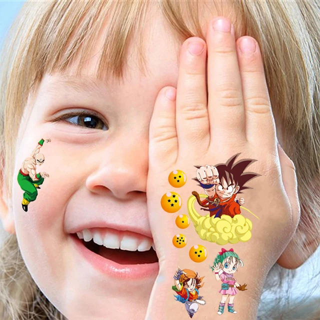 Pegatina de tatuaje de Dragon Ball Z para niños, juguete temporal,  impermeable, fiesta de cumpleaños, Anime