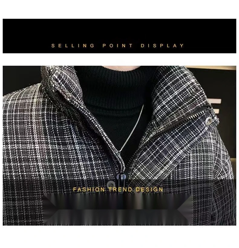 2023 Neue Daunenjacke für Herren, hübsche karierte Baumwolljacke mit kurzem Stehkragen, verdickte und leichte Herrenjacke,_voghion.com