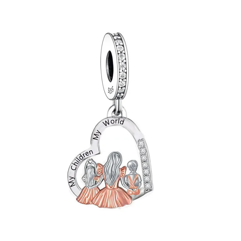 Fit Original Pan Charms Bracelet 925 Sterling Silver Mother Daughter Son My Children My World Bead For Making Berloqe DIY 2