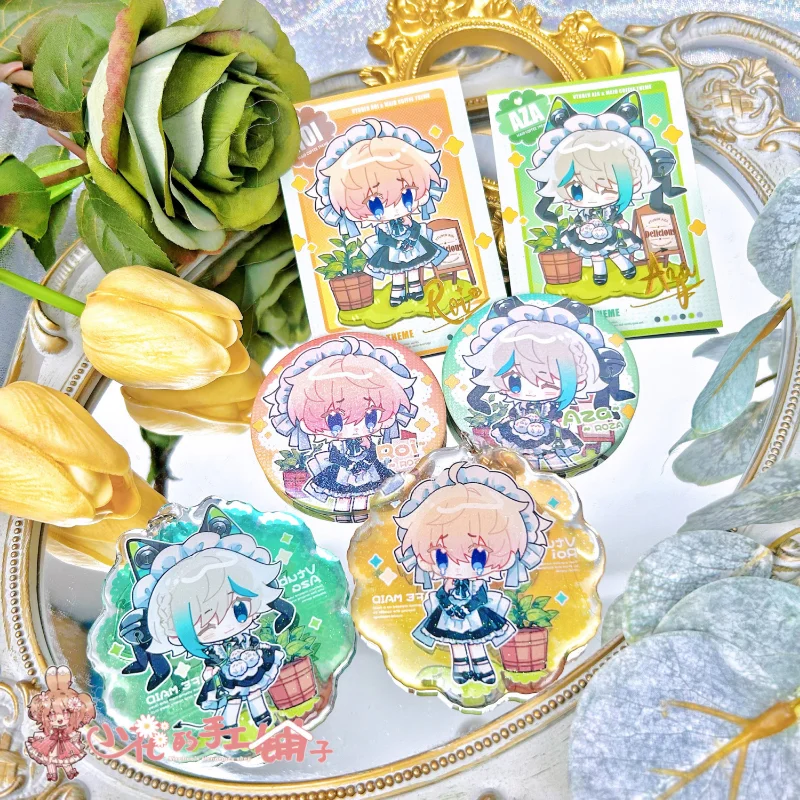 

Key Chain for Men Virtual YouTuber KeyChain Women Roi Aza Cosplay Maid Uniform Key Ring Acrylic Keyring Party Pendant Girls Gift