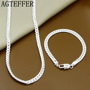AGTEFFER-collar de plata de ley 925 para hombre y mujer, pulsera con cadena lateral completa de 5MM, conjuntos de joyería, regalo de boda, 2 piezas