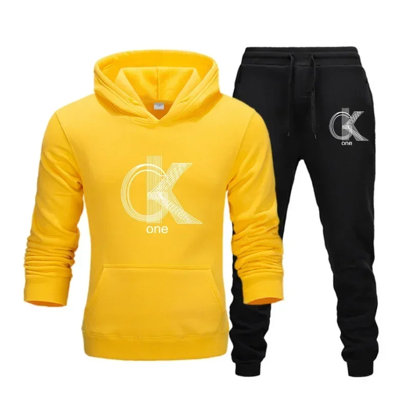 thumbnail image 1 of CK-Conjunto de sudaderas con capucha y pantalones con estampado de tendencia para hombre y mujer, chándales informales, conjunto de ropa deportiva, simplicidad relajada informal, talla grande, 1 of 5