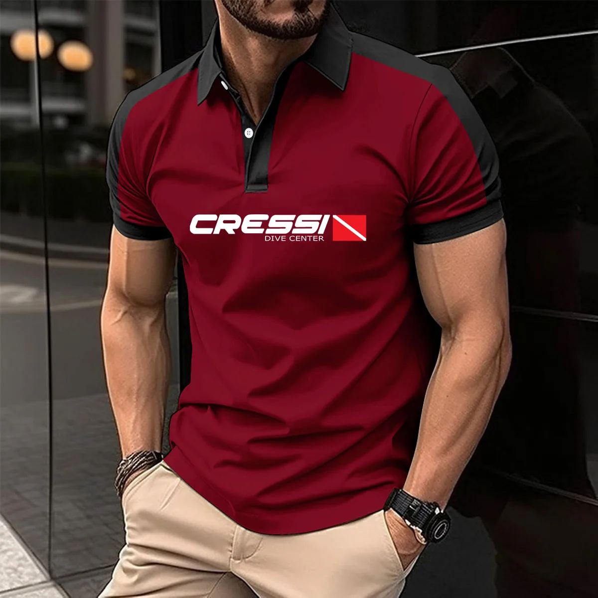 Description Picture 4 of item2024 Men's polo shirt Scuba Dive Cressi New cotton Casual patchwork golf shirt summer Hip-hop men's short sleeve top