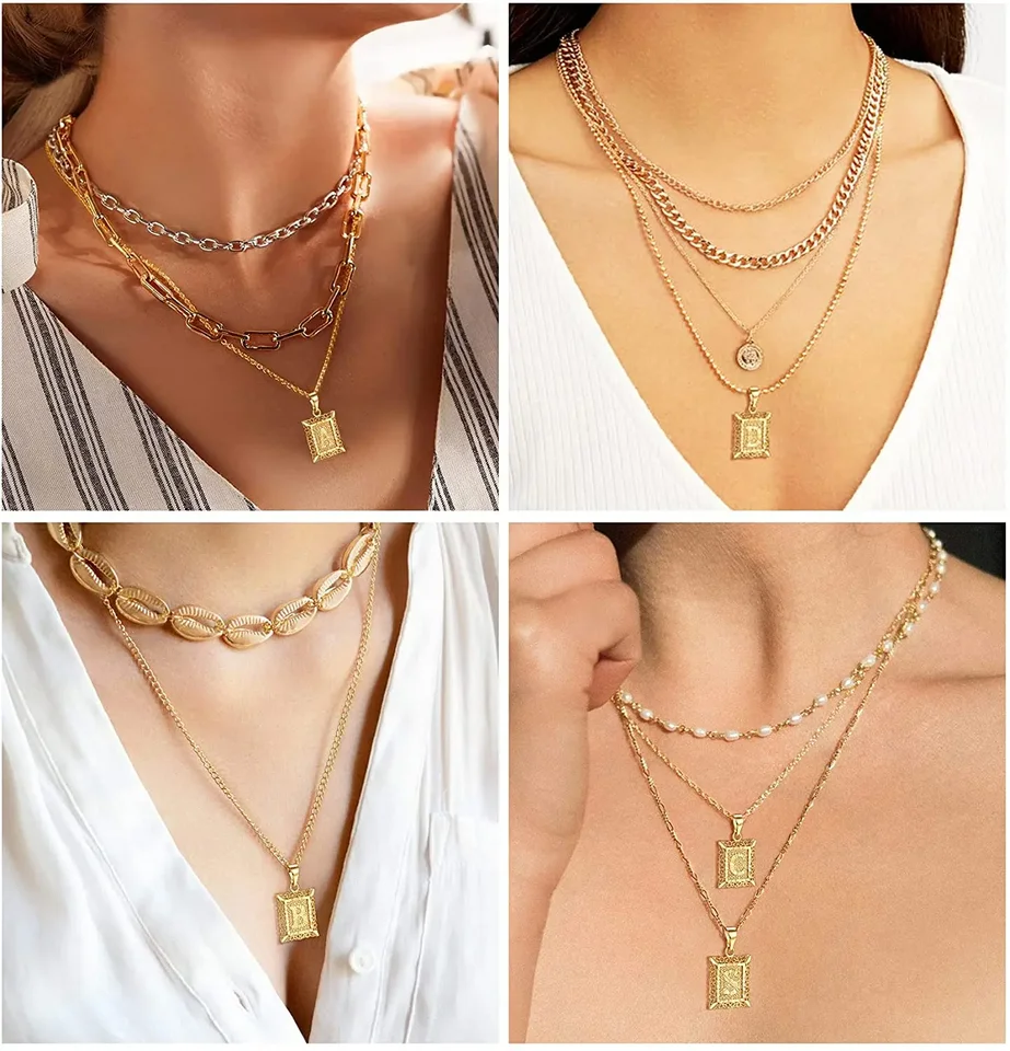 男性と女性のための7つの初期ネックレス,ヴィンテージ,filigree正方形