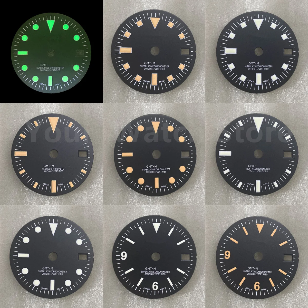 

Зеленый светящийся циферблат NH34, механизм 29 мм, подходит для GMT, оранжевый Циферблат NH34, аксессуары для часов, модифицированный циферблат календаря с логотипом S 369 Nail