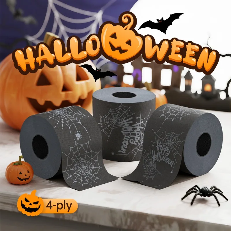 2/4/6Rolle 4-lagiges Rollenpapier Spinne Spaßdruck Lustiges Geschenk Schwarze Halloween-Dekorationen