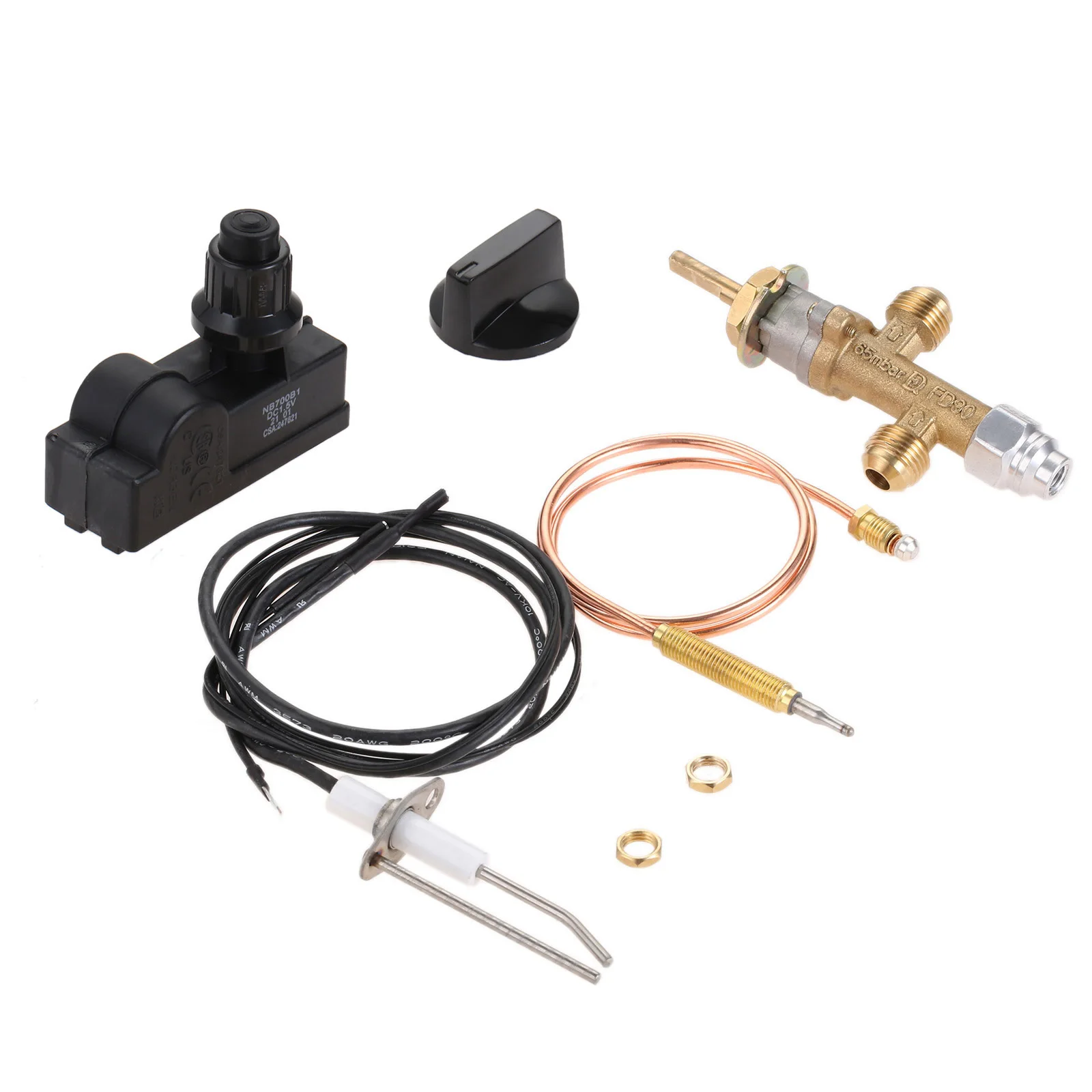 7pcs/kit Flame Failure Safety Control Valve Kit Low Pressure LPG Propane Gas Fireplace Fire Pit Igniter Assembly Grill Heater