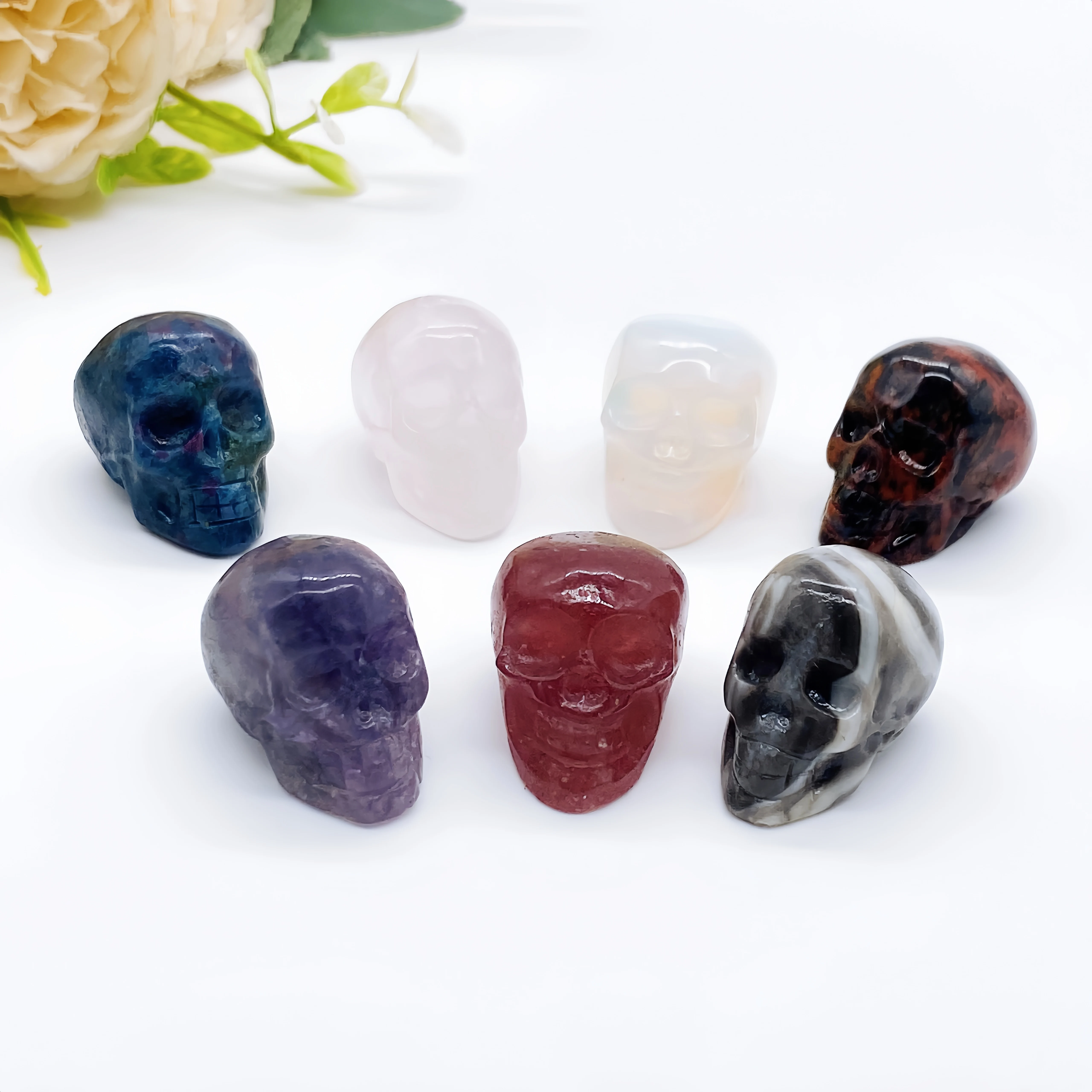 30mm Natural Crystal Mini Skull Head Statue Quartz Stone Cranium Witchcraft Figurine Hand Carved Home Decor Halloween Gift 5