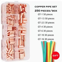250pcs GT Copper Connecting Pipe Wire Joint Small Copper Tube Terminal Cable Lug Bootlace Ferrule Kit