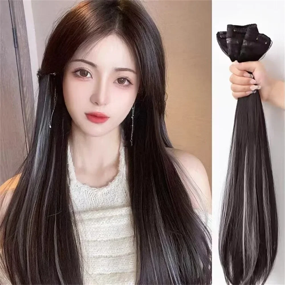 Synthetic Hair Extension Straight Hairs Heat-Resistant Fiber Fake Hair Wig Long Hair Piece with two clips Three-piece suit kinky straight wig yaki straight hair wig for black women yaki straight long afro hair wig heat resistant fiber