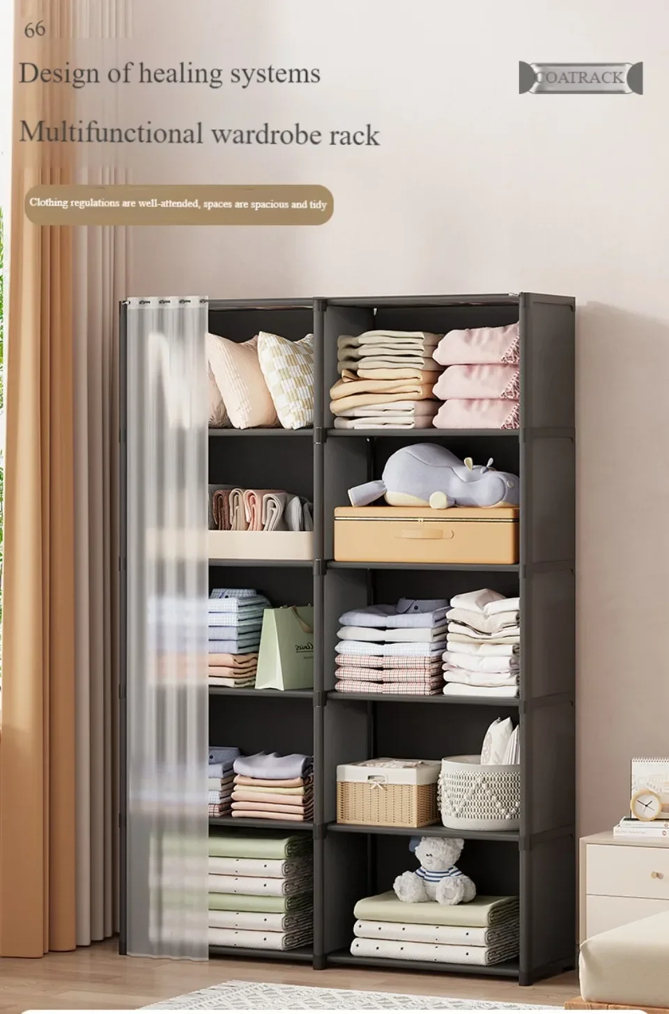 Description Picture 4 of item6/5 Layers Dustproof Wardrobe High Capacity Partition Book shelf Bedroom Open Simple Assembly Storage Cabinet ortable Furniture