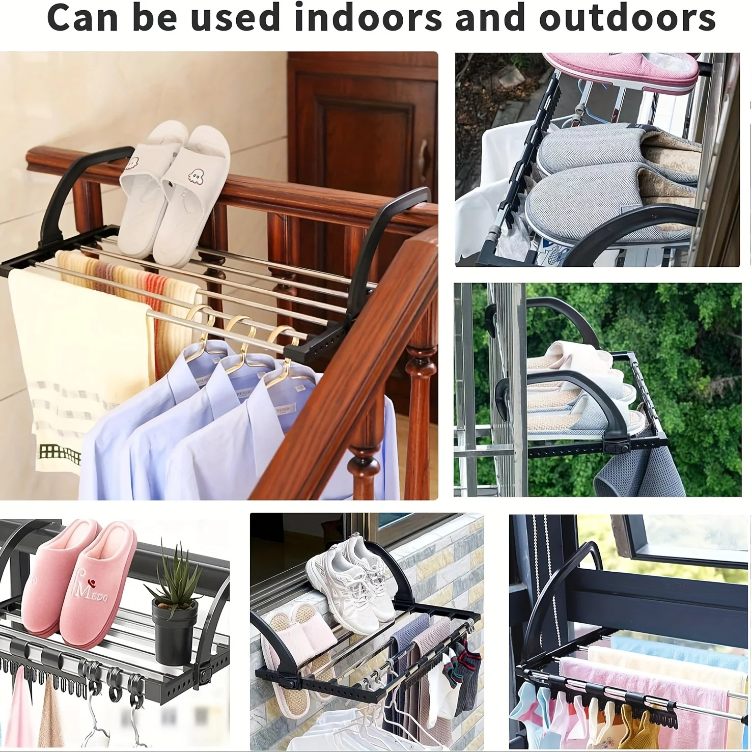 Foldable Stainless Steel & Plastic Wall-Mounted Radiator Drying Rack with Detachable Sock Clips,Space-Saving Clothes Dryer Rack 2