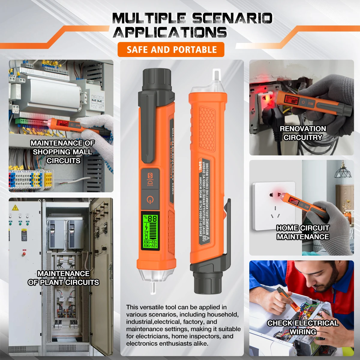 HOMTOOLS HM65 AC 전압 테스터 12-1000V 비접촉식 Waterptoof 디지털 AC 전압 감지기 LCD 디스플레이가 있는 전기 테스터