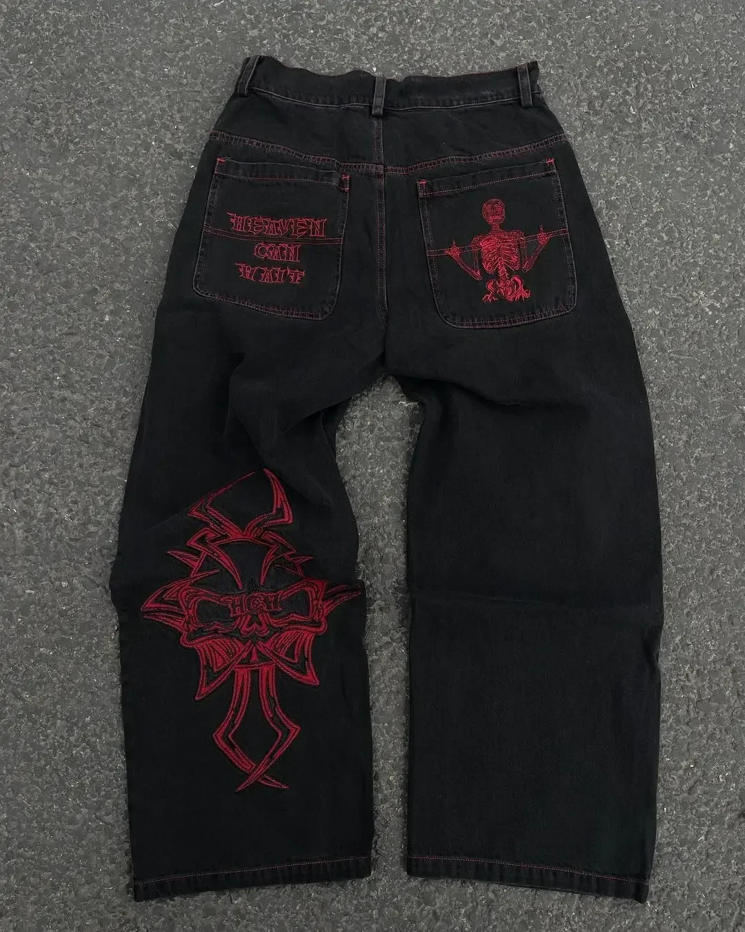 2024 Retro Harajuku High Waist Straight Leg Wide Leg Jeans Fashionable Women's 2000 Embroidered Casual Hip Hop Street Goth Jeans 5