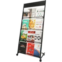 Magazine Rack Floor-Standing,4-Layer Brochure Holder Display Stand Tiered Design with Wheels,High-Hardness Metal Magazine 1