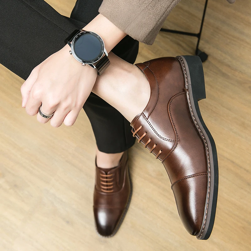 Men Vintage Classic Formal Shoes Black Brown Business Office High Quality Derby Shoes Banquet Wedding Leather Size 38-46