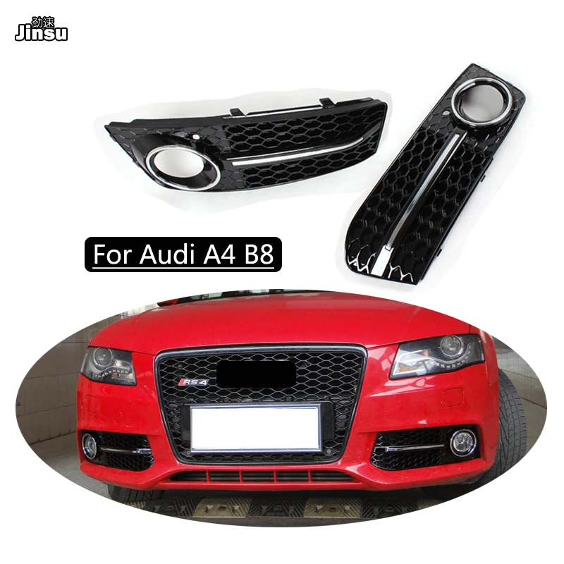 

RS4 Style ABS Front Bumper Down Honeycomb Grilles Fog Light Lamp Frame For Audi A4 B8 2009 2010 2011 2012 Year Car Accessories