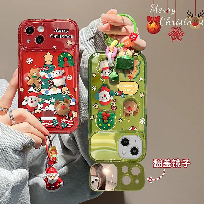 

Santa Claus Santa Elk Ornament gifts with makeup mirror holder Phone Case For iphone iphone 15 11 12 13 14 Pro XS Max XR