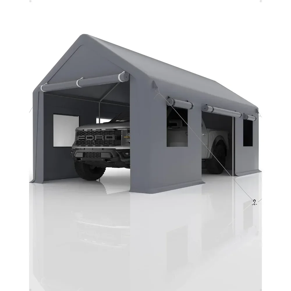 

Gray Carport and Boat Car Garage for PE Waterproof Canopy & Pickup Truck 1.0 Mm Steel Poles180 G With Front & Rear Doors Garden