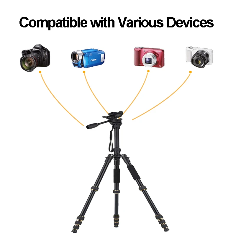캐논 니콘 DSLR SLR 디지털 카메라용 고속 플레이트 마운트 팬 헤드, 여행용 셀프 삼각대, 알루미늄 높이 60 인치 155cm 스탠드