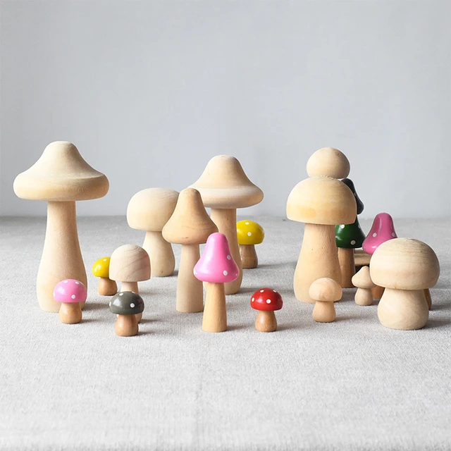 Wooden Mushroom Toy Pack of 11 Wooden Mushroom Set Various Sizes Natural Wooden  Mushroom DIY Paint Color Mini Mushroom for Home Decor and Crafts Garden  Accessories Creative Gift 