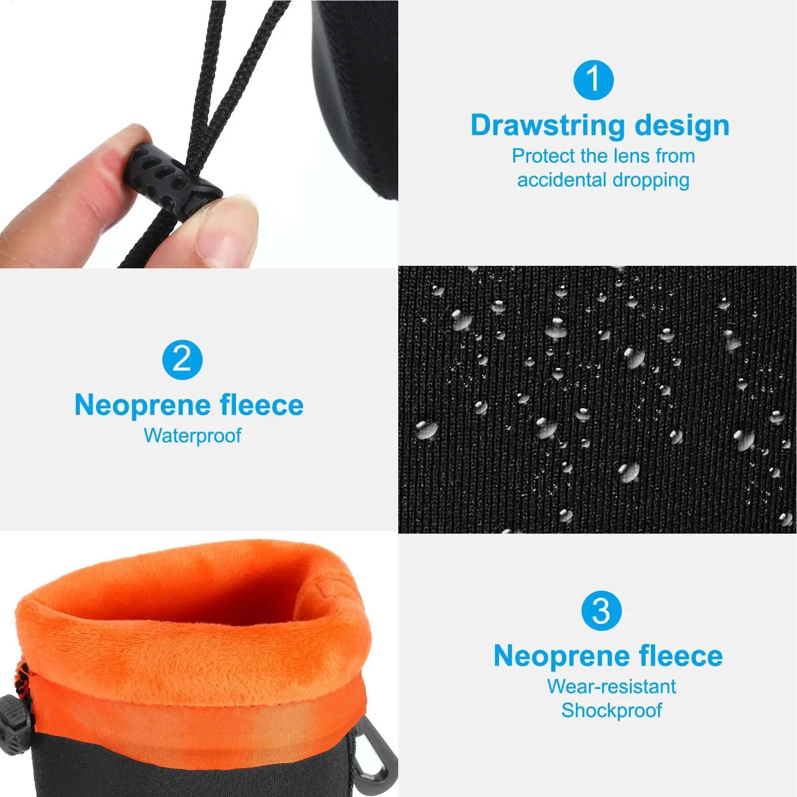 Thick Padded Neoprene Camera Lens Pouch – Soft Protective & Wear-Resistant Storage Cover