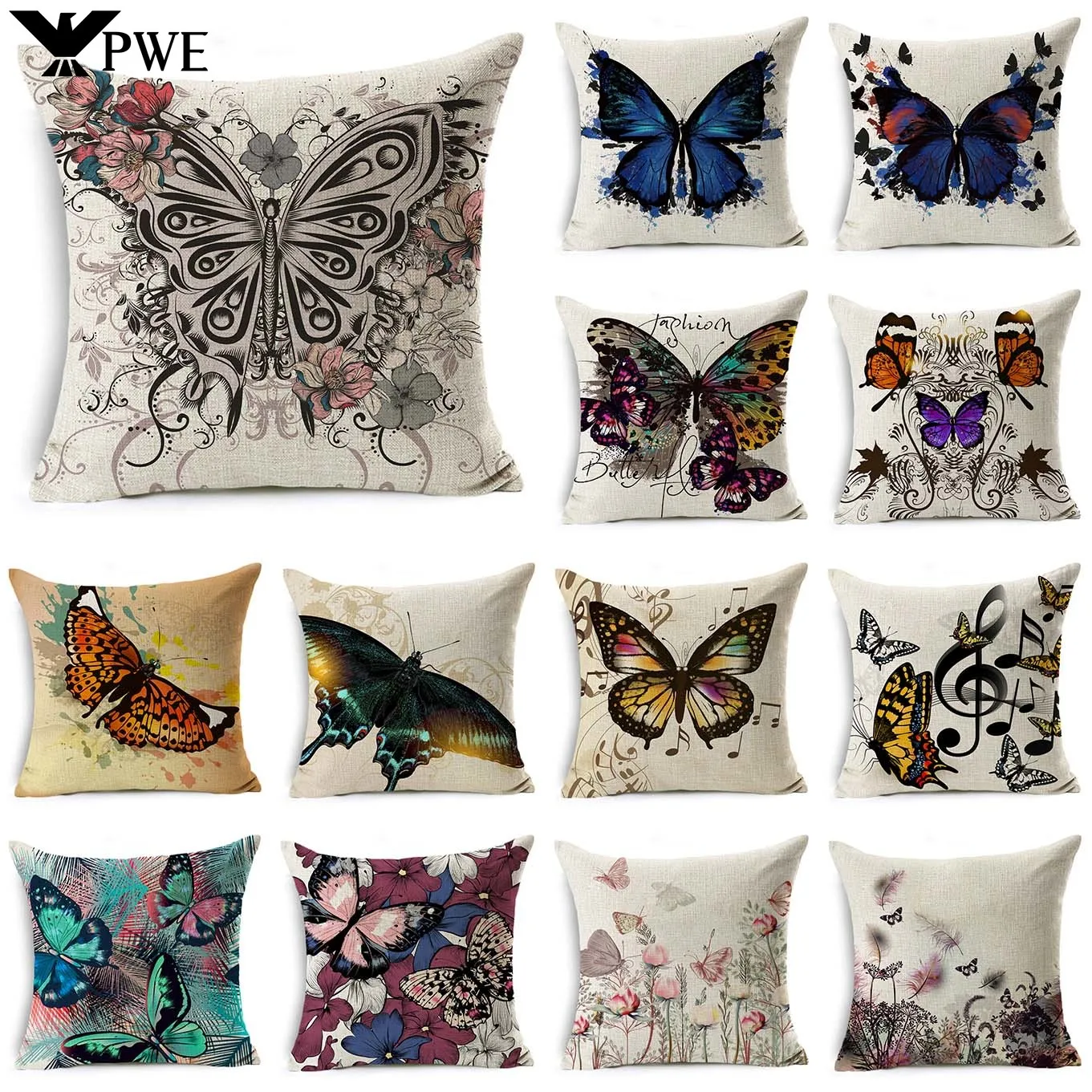 

Butterfly Linen Cushion Cushion Cover 45x45cm Linen Decorative Pillow Cover Sofa Bed Pillow Case