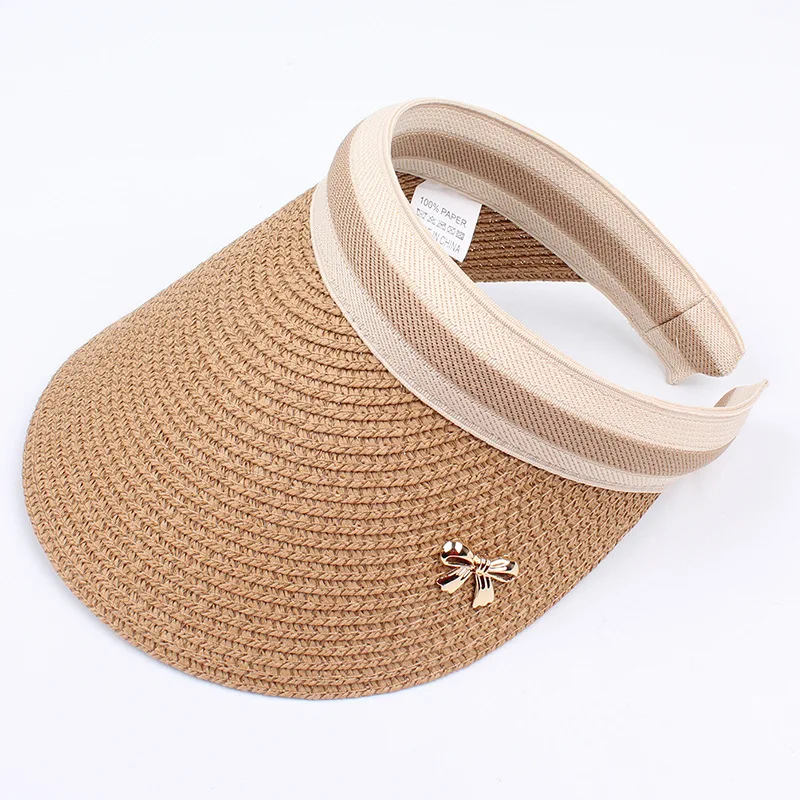 Sun Hats Visor Hat Adult Child Woman's Bowknot Visor Hand Made DIY Straw Summer Cap