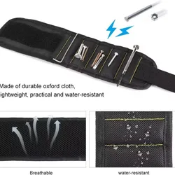 Magnetic Wristband Tool Holder with Strong Magnets for Fasteners and Drill Bits (5 rows of 15 magnets)