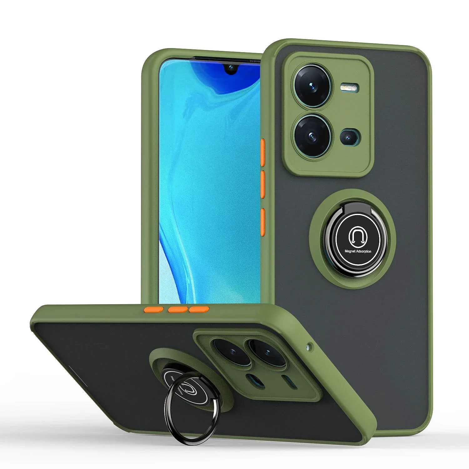 Durable Shockproof Armor Case with Magnetic Ring Holder and Matte Finish