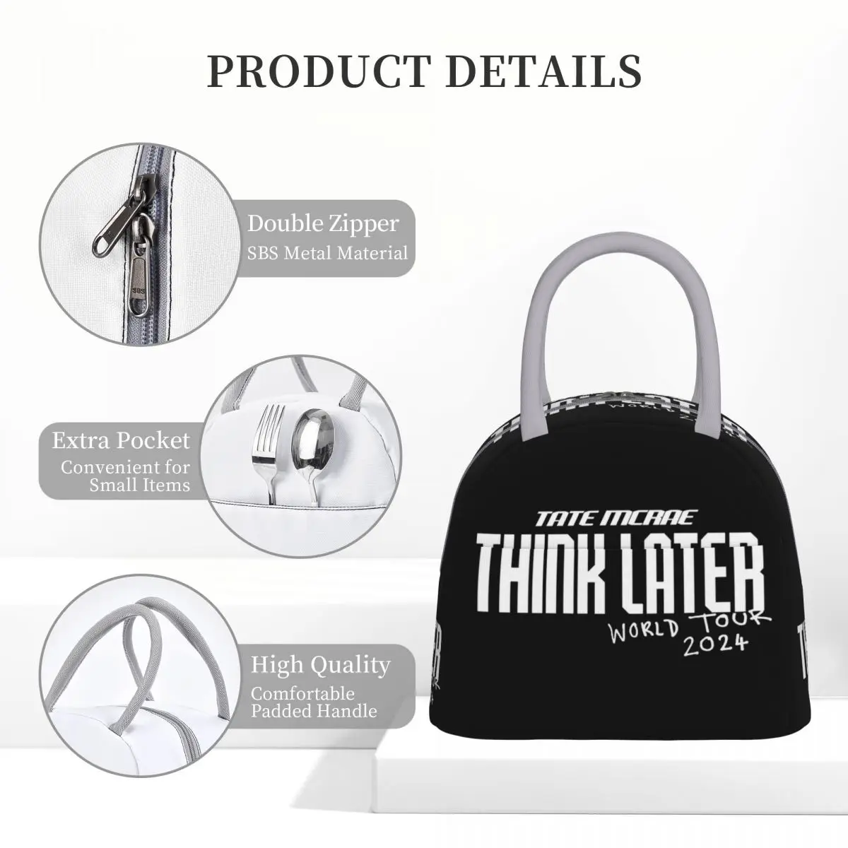 Tate Mcrae Think Later World Tour Concert Thermal Insulated Lunch Bag for Work Portable Bento Box Cooler Thermal Food Box