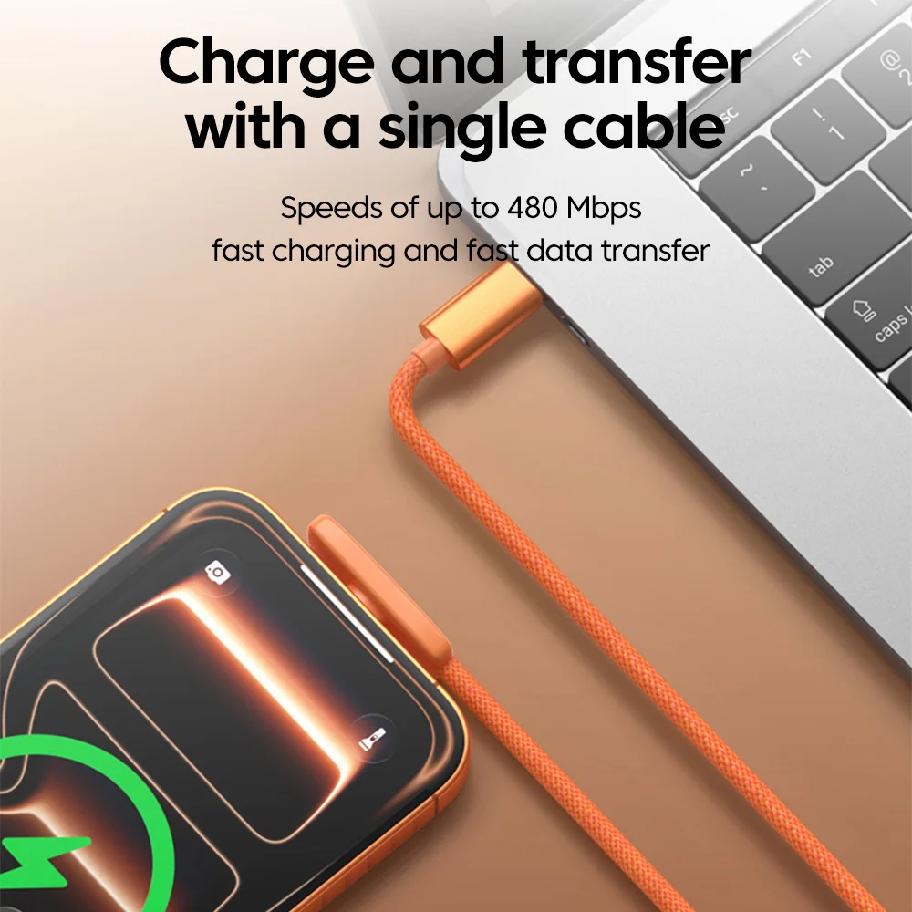 PD60W USB C to Type C 초고속 충전 직각 데이터 케이블 (아이폰 15, 16, 17, 삼성 안드로이드용) 나일론 편조 충전 케이블