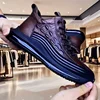 Men's round Toe Sport Casual Shoes Artificial PU Thick Bottom Business Shoes Breathable Comfortable Leather Upper Shoes