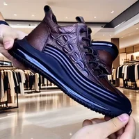 Men's round Toe Sport Casual Shoes Artificial PU Thick Bottom Business Shoes Breathable Comfortable Leather Upper Shoes