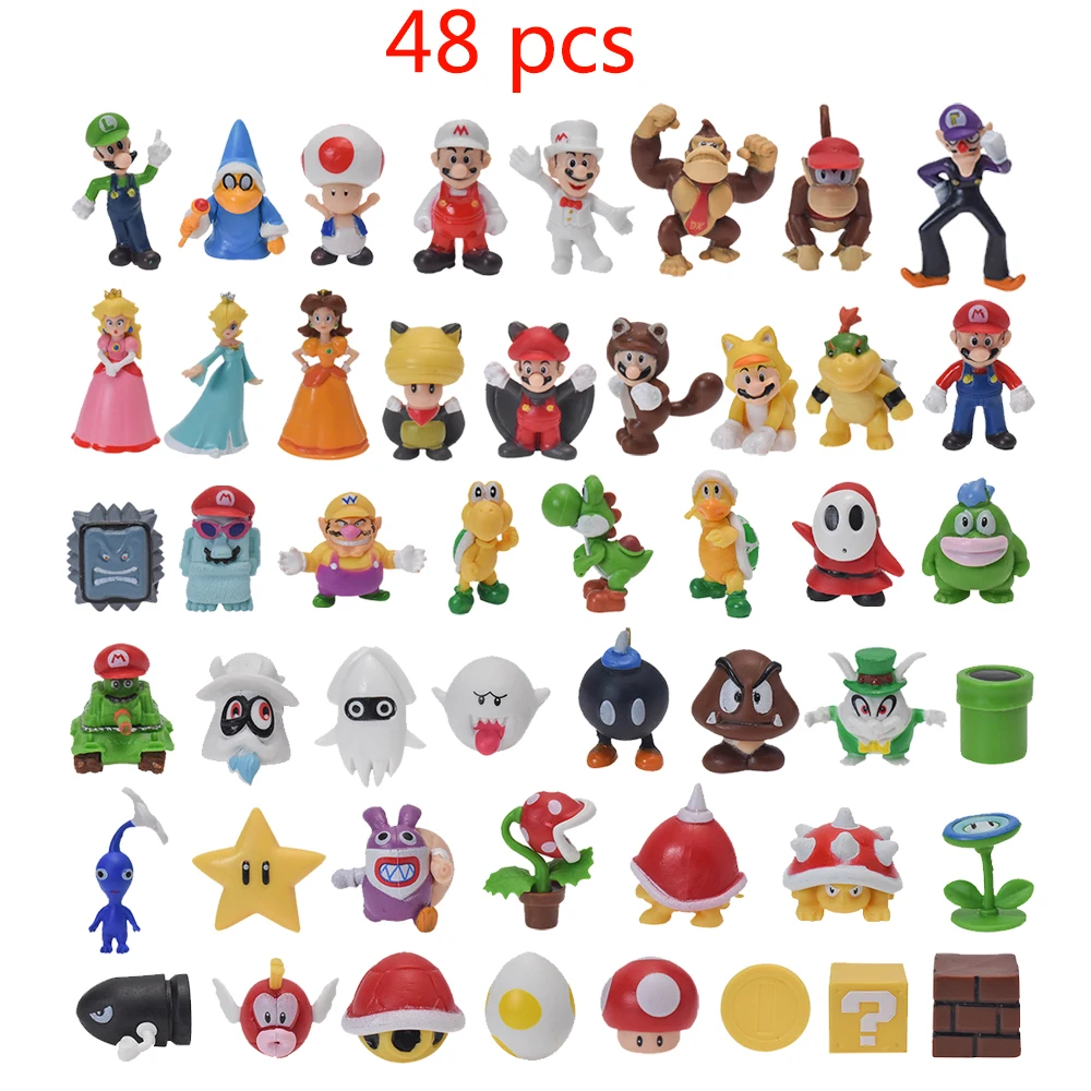 スーパーマリオのブロス。3-48 PVCアニメフィギュアセット,収集可能な