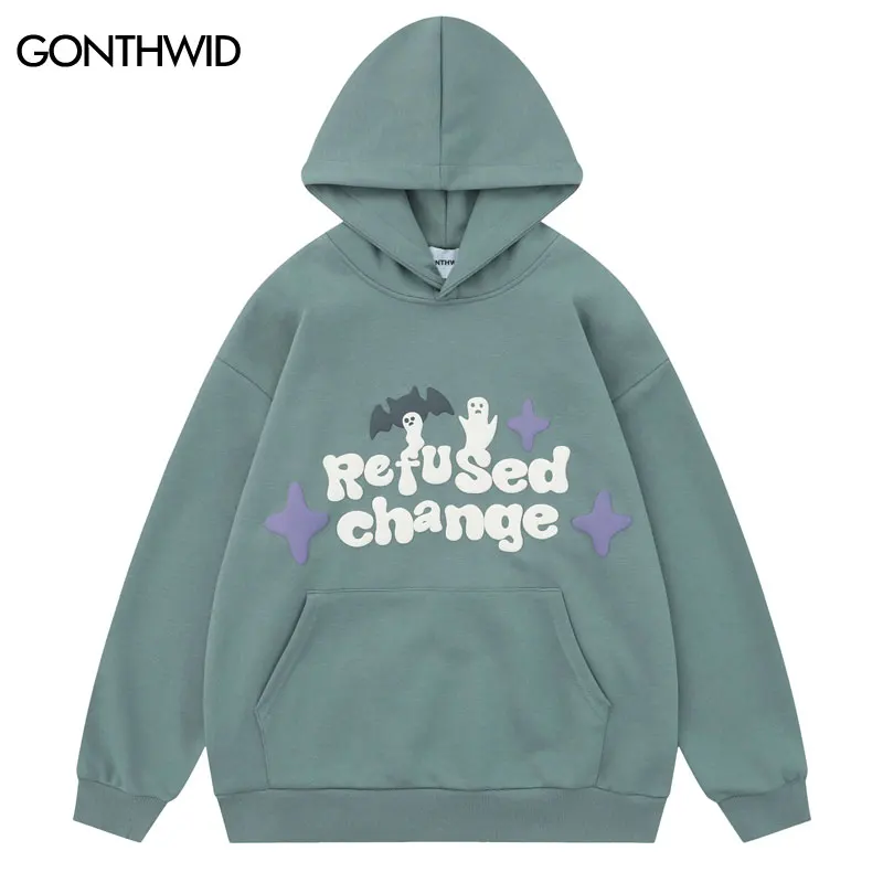 Hip Hop Hoodie Streetwear Funny Cartoon Ghost Bat Letter Graphic Print  Hooded Sweatshirt 2023 Harajuku Fashion Pullover Hoodies - AliExpress
