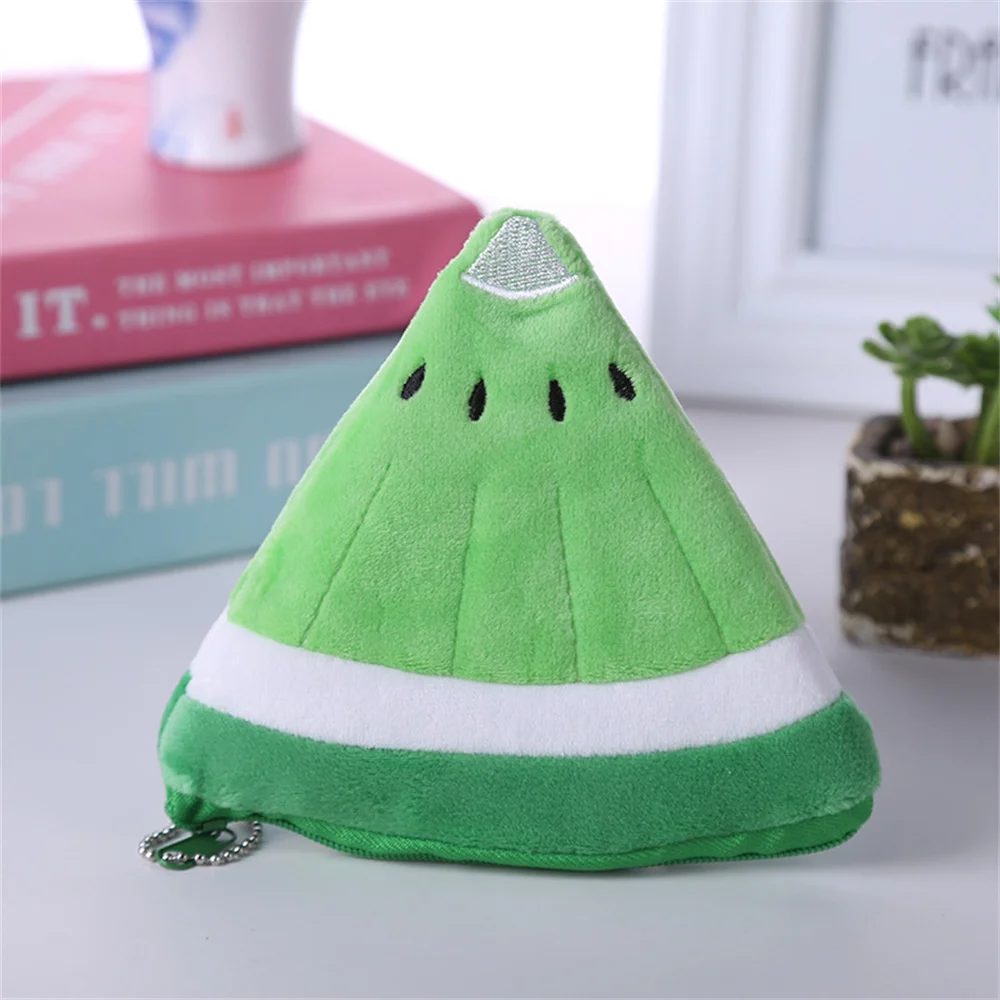 Soft Plush Women Coin Purse Watermelon Orange Fruit Mini Cute Oval Zipper Children Girl Coin Wallet Usb Cable Headset Bag