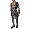 Hawaiian Shirt Suit 3D Serpentine Print 2PCS Set Striped Check Fashion Breathable Men Long Sleeve Shirt  Pants Two Piece Suits 3