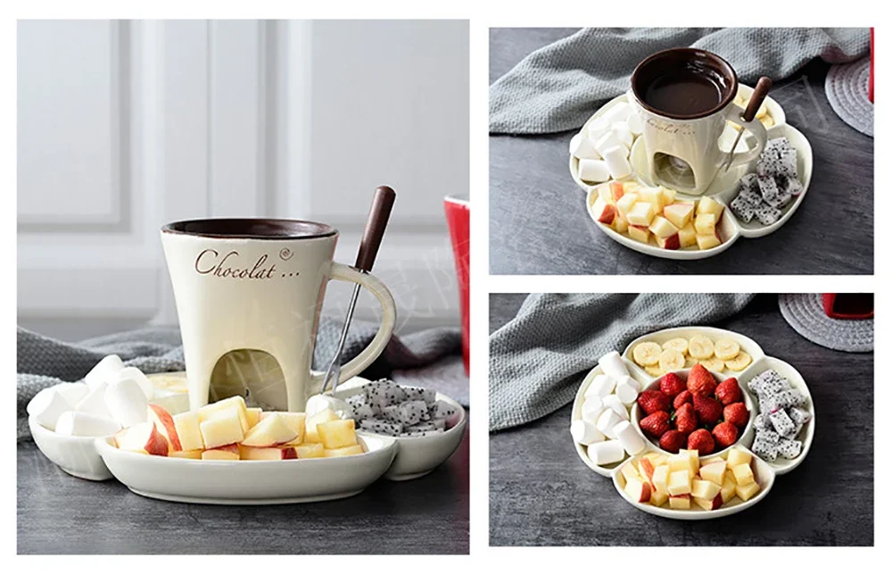 Description Picture 6 of itemFondue Mug Set Personal Mini Fondue Pots Chocolate Cheese Ice Cream Fondue Maker Kit Individual Butter Melter Cup Small Warmer