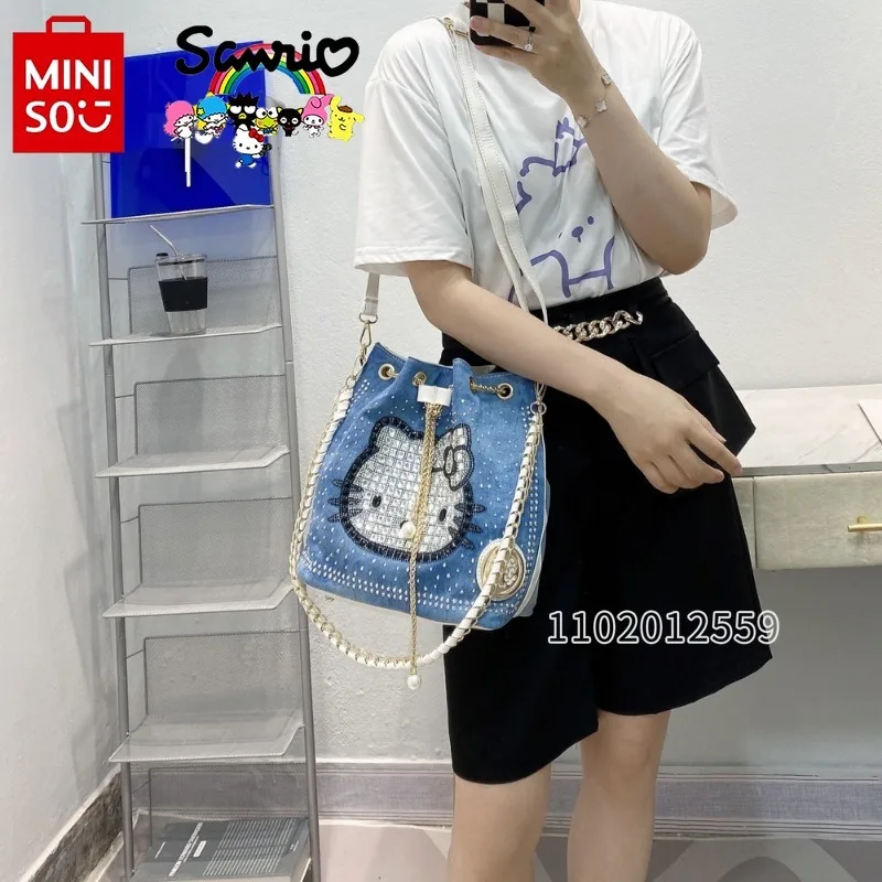 Miniso Hello Kitty New Women's One Shoulder Crossbody Bag Cartoon Fashion Diamond Women's Handbag Large Capacity Women's Bag