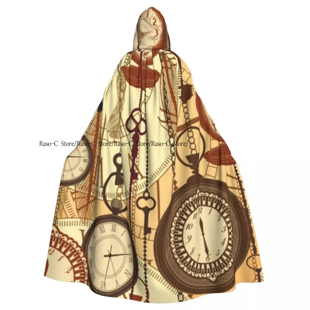 

Hooded Cloak Unisex Cloak with Hood Nostalgic Watches Feathers Keys 1920s Bohemian Art Cloak Vampire Witch Cape Cosplay Costume