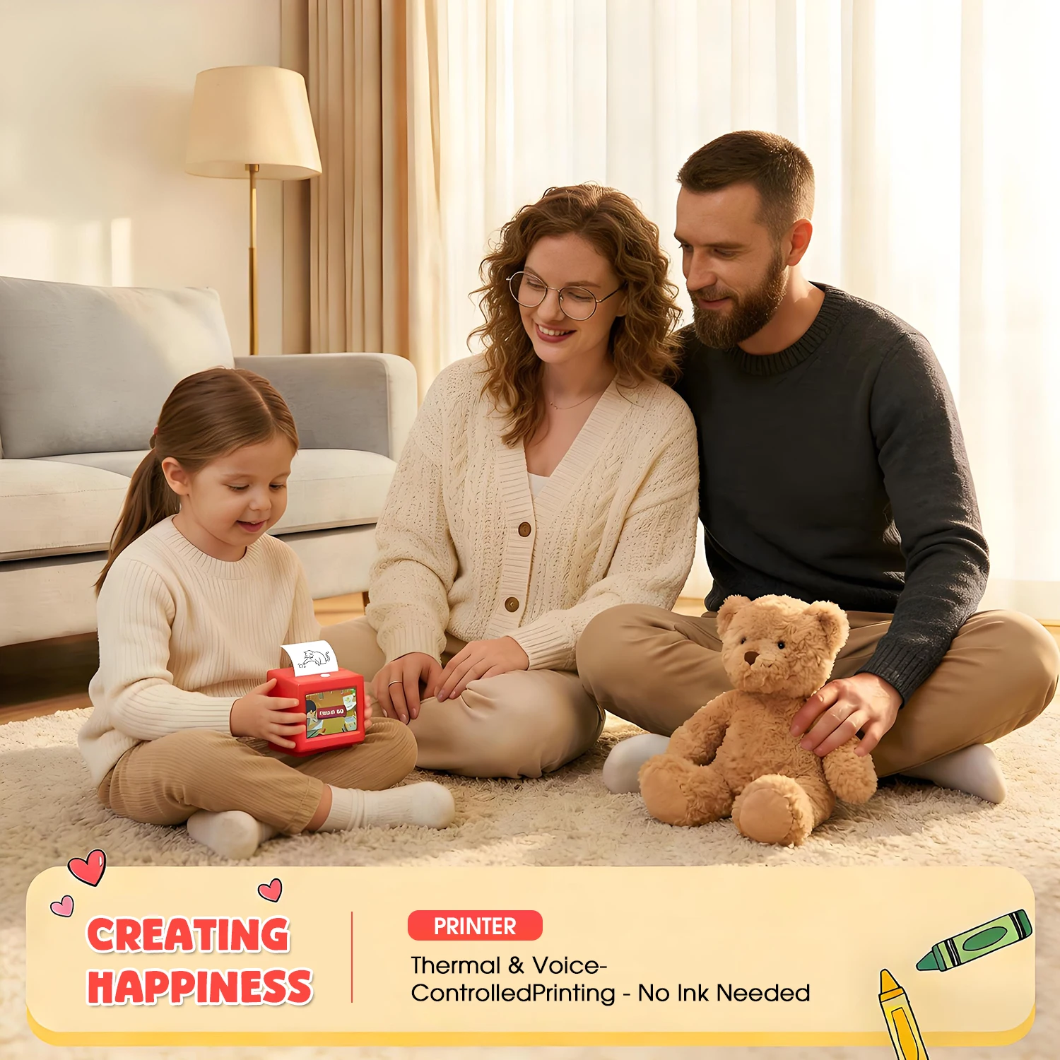 AI 음성 프린터 - 휴대용 터치스크린 감열 프린터, 사무실/학습용 즉시 인쇄, 음성 인식, 앱 제어.