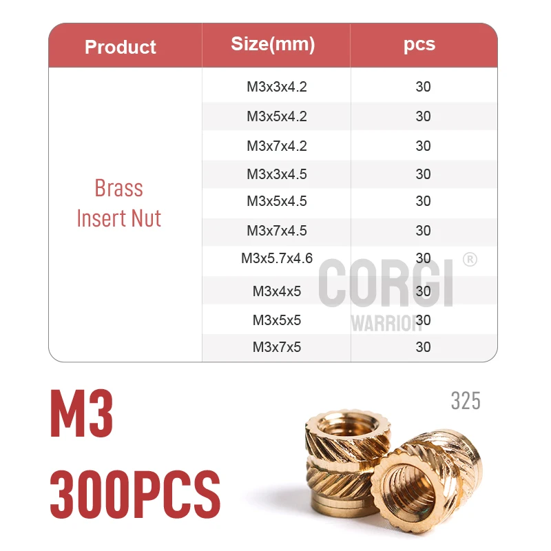 Inserir Nut Kit, inserções recartilhadas, M2, M2.5,