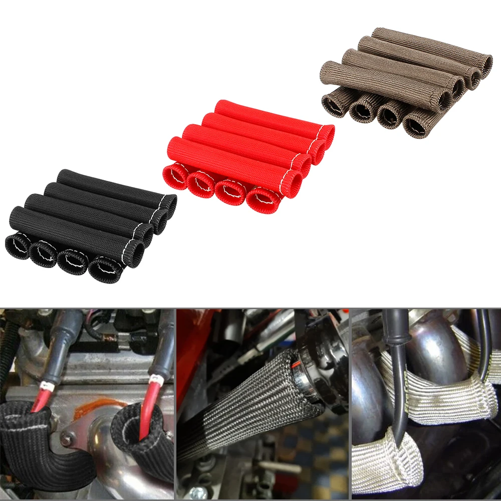 8x 1200° Car Red Spark Plug Wire Boots Engine Heat Shield Protector Sleeve  Cover