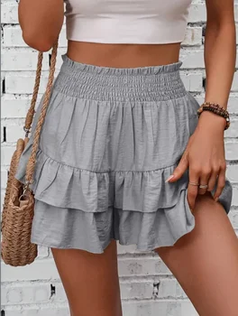 Plus Size Fashionable Women's New Pleated Waistband Shorts Loose Ruffled Hem Casual Shorts Versatile Daily Pants