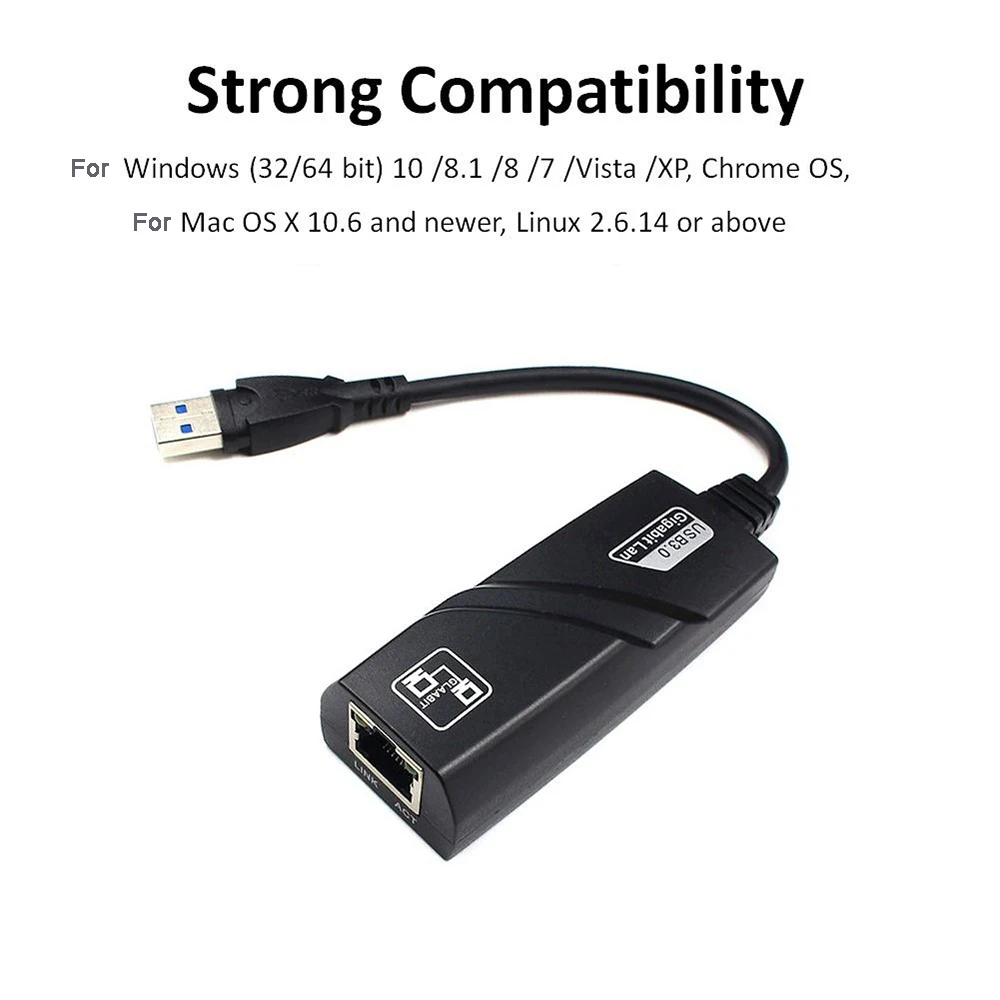 Ethernet Network Adapter 10/100/1000 Mbps Wired USB 3.0 To Gigabit Ethernet RJ45 LAN Network Adapter Ethernet For PC Network Card